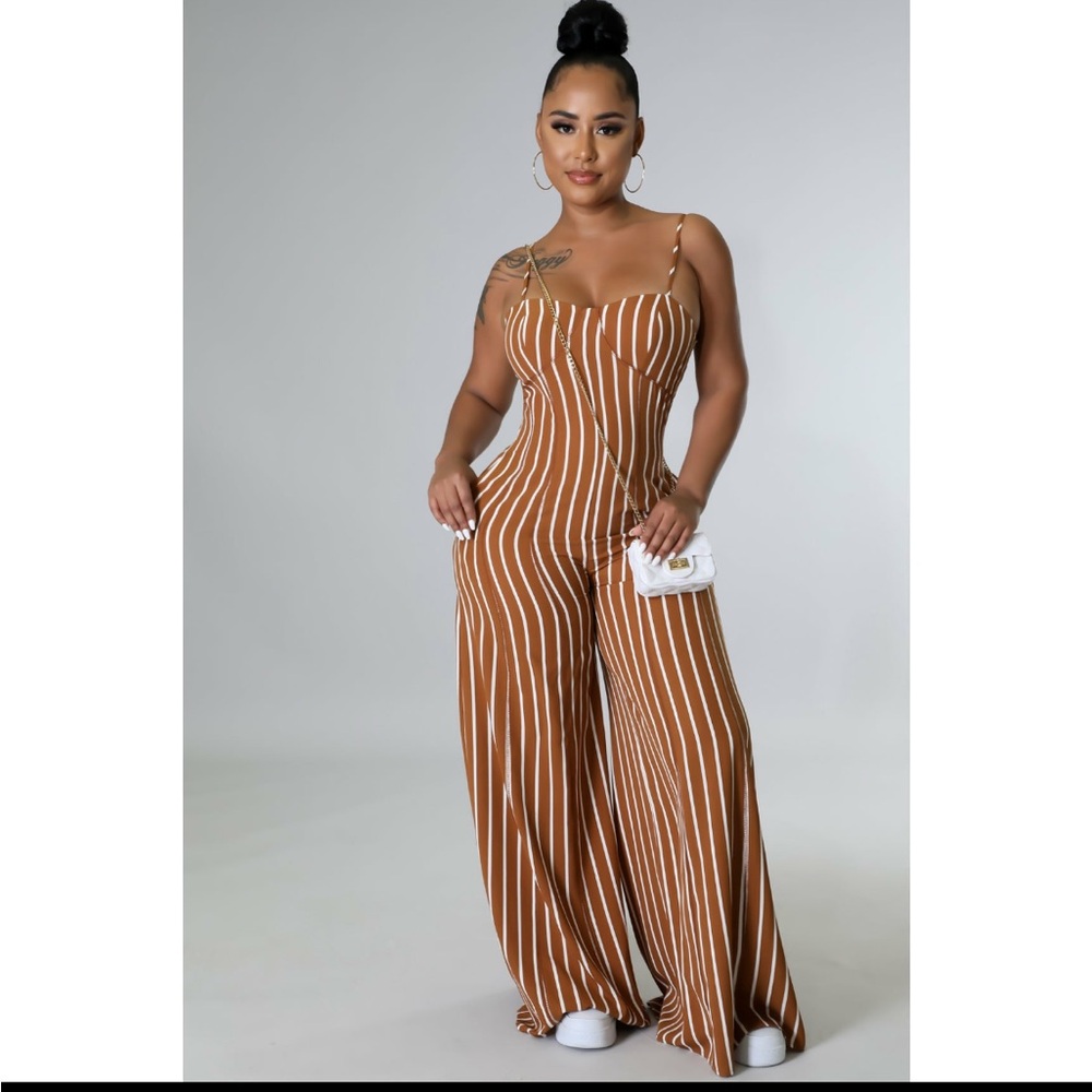 Brown Striped Jumpsuit
